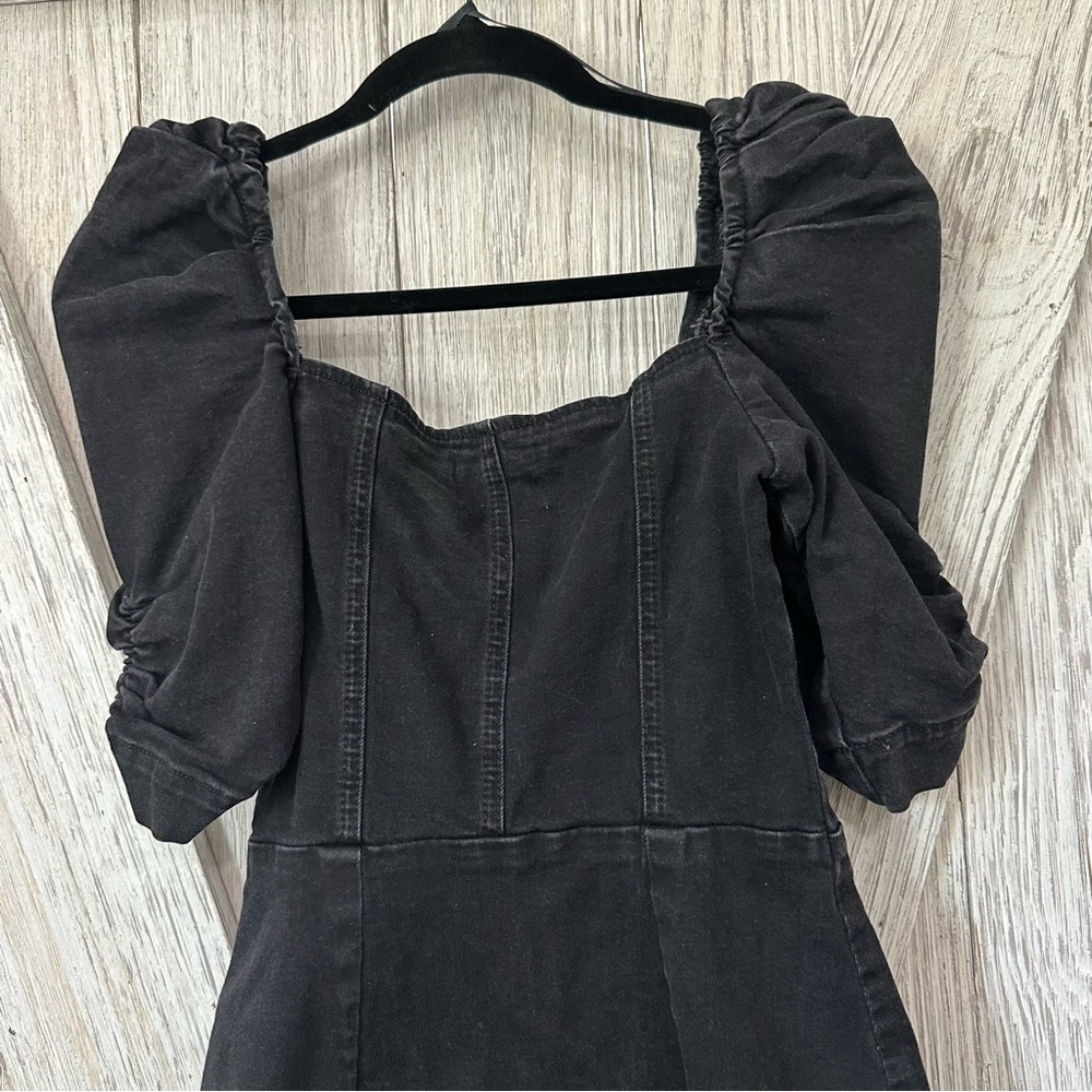 Denim Bershka Puff Sleeve Front Zip Stretch Dress - Picture 5 of 11